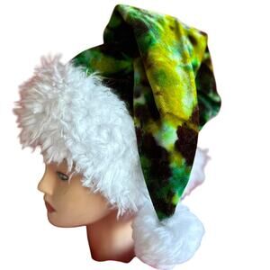 Santa Hat Tie Dye Handcrafted Handsewn Holiday Accessories Party Ready Christmas